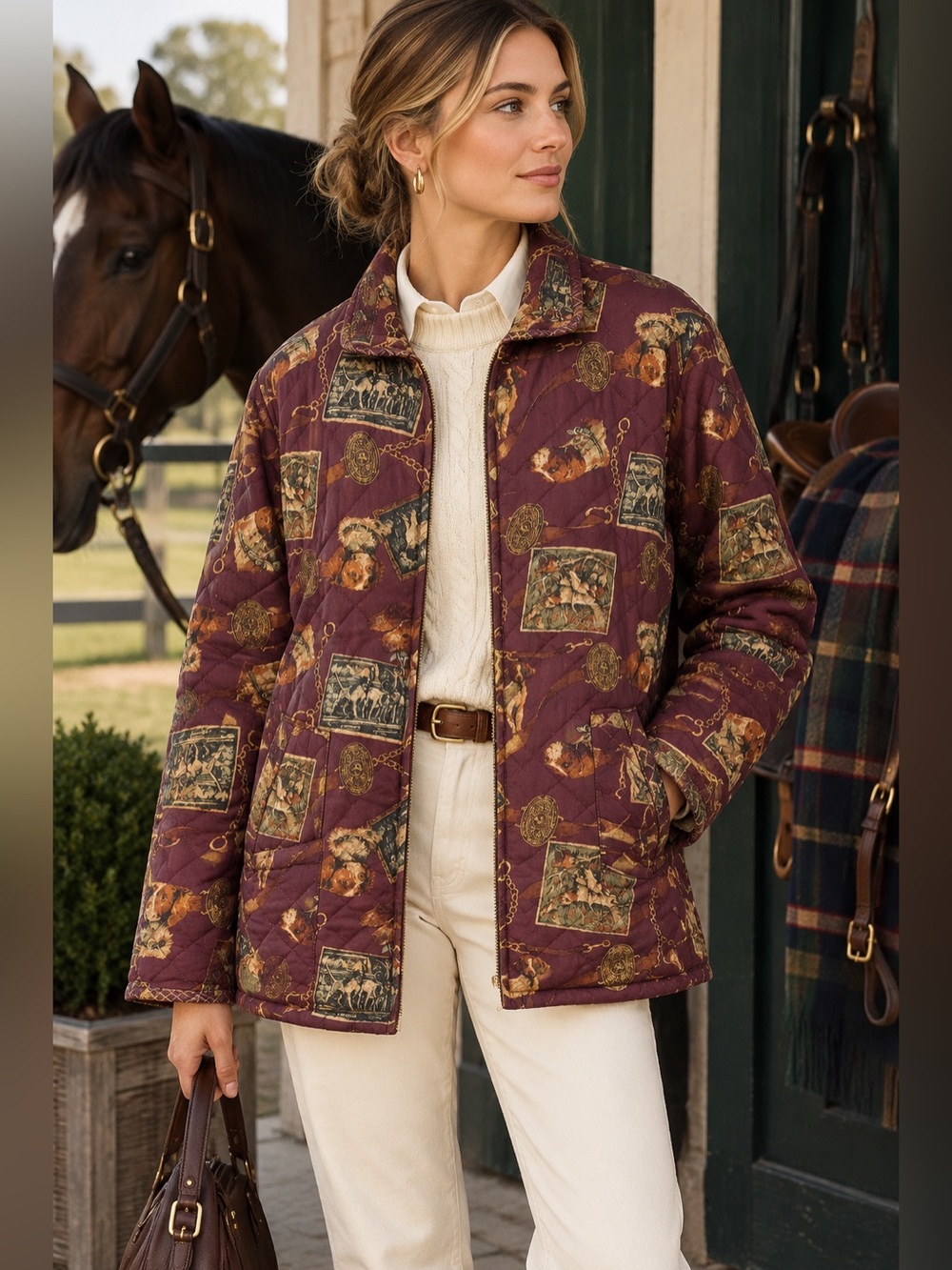 Vintage Koret Hunting Dogs Equestrian Jacket Coat Twill Barn Small